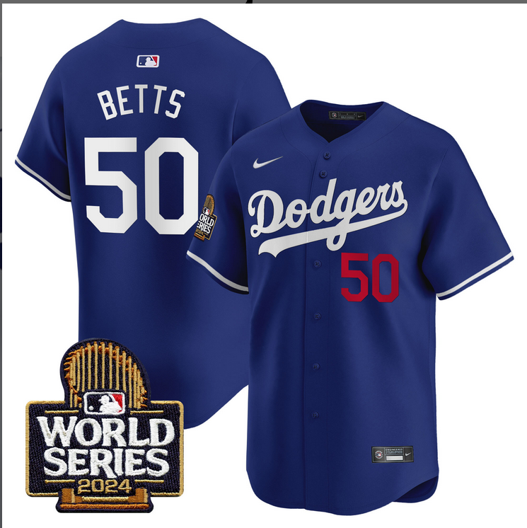 Men MLB Los Angeles Dodgers 50 Betts blue 2024 World Series Champions Patch Limited Jersey20241105 style 2